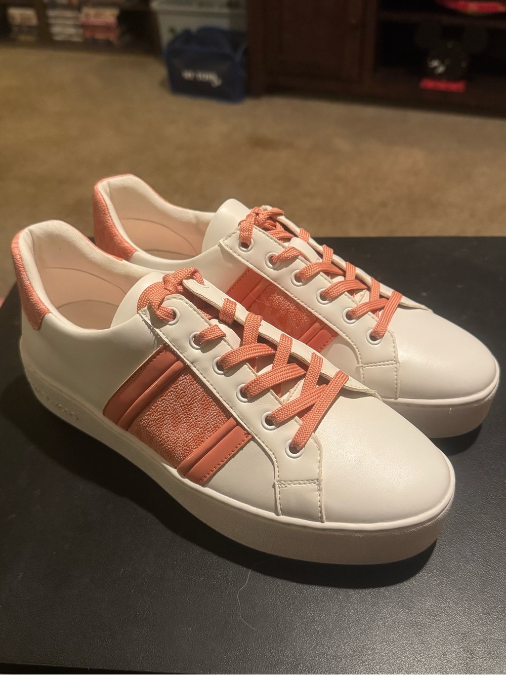 Michael Kors 9M White Sneakers with pink Accents
